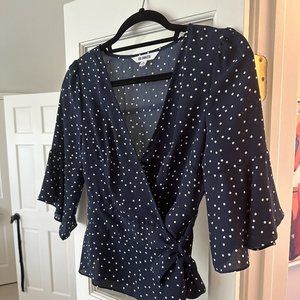 BB Dakota Spot Me Polka Dot Front Wrap Blouse